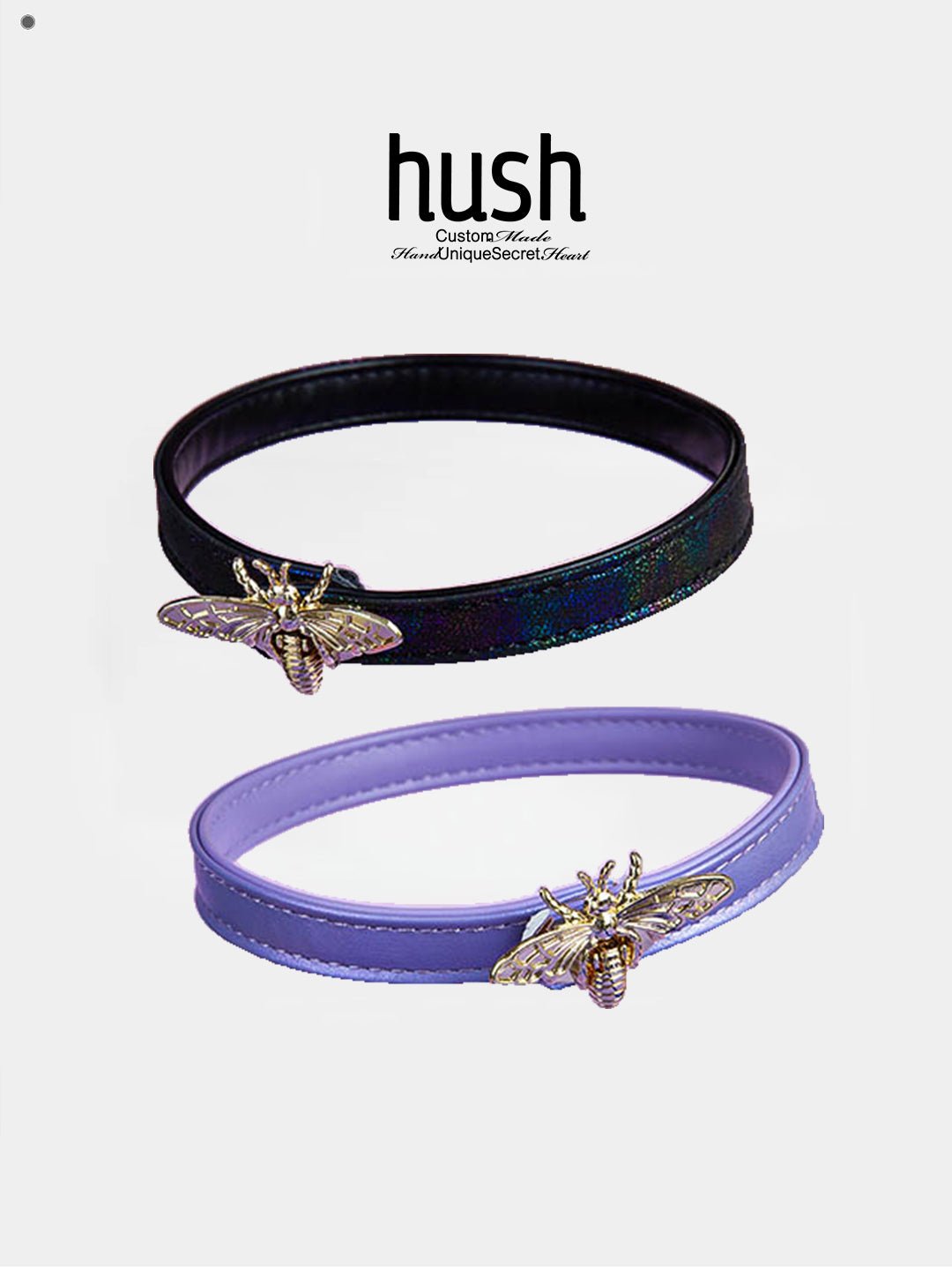 Bee choker collar for women with vegan leather and alloy parts - Available with different types of charms and colors - Hush