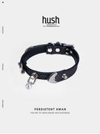 Bell with two buckles Handmade vegan leather custom choker collar (two buckles and bell with vegan leather) anniversary gift - Hush