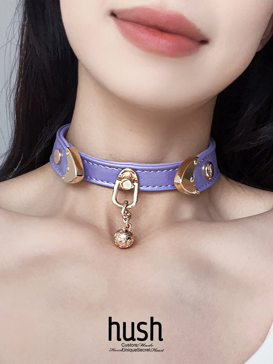 Bell with two Gold buckles Handmade vegan leather custom choker collar (two Gold buckles and bell with vegan leather) anniversary gift - Hush