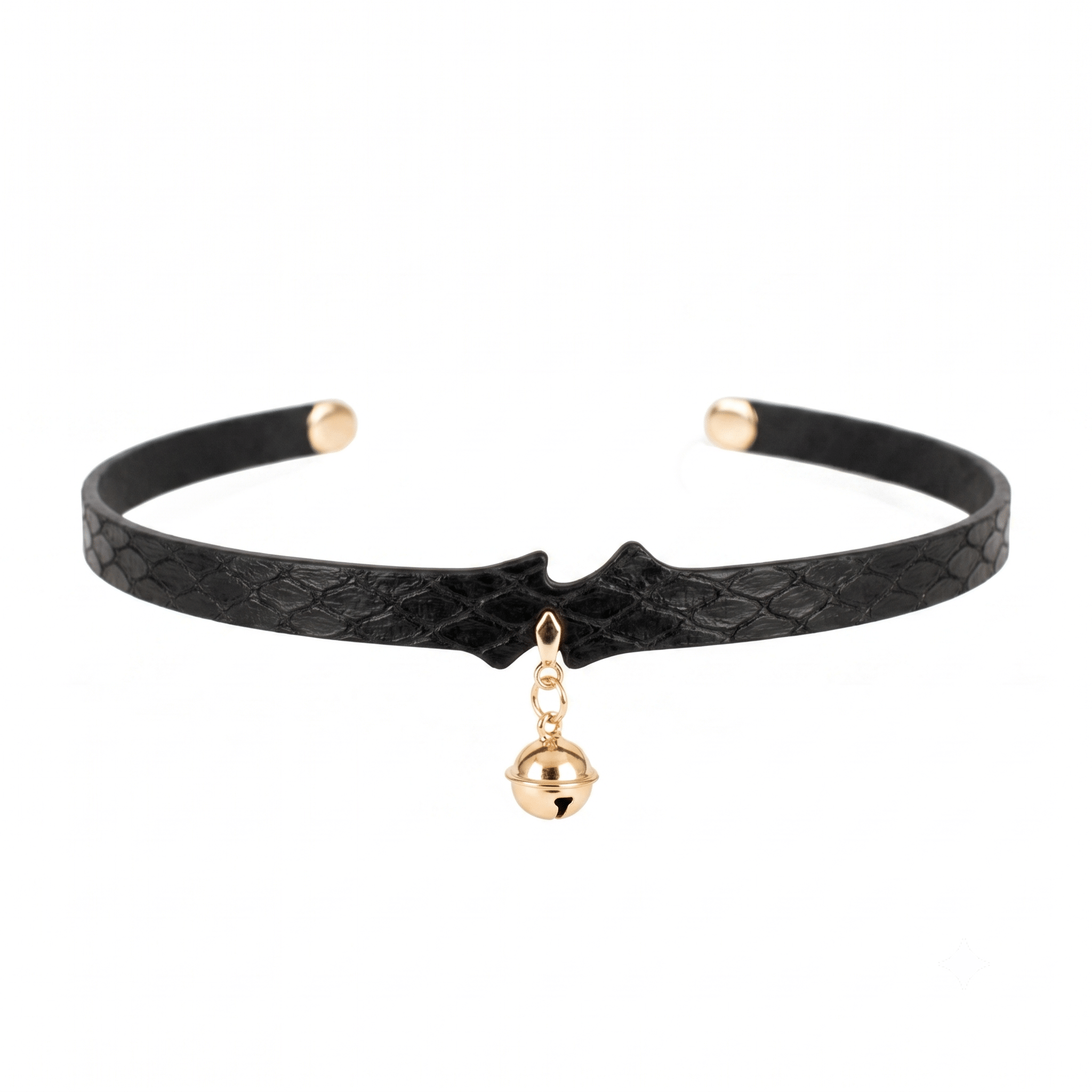Bells of Dawn Choker – Snakeskin Leather with Gold Leaf Accents & Bell Charm | Hushcrafts® - Hushcrafts LLC