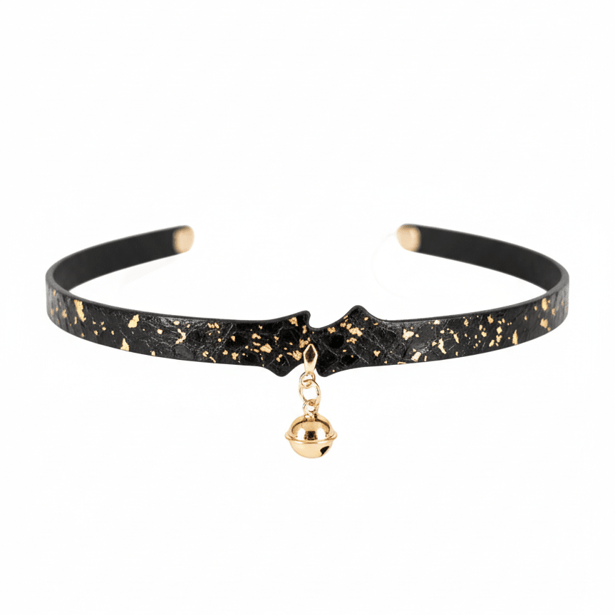 Bells of Dawn Collar – Cowhide Leather Choker with Gold Leaf Accents & Bell Charm | Hushcrafts® - Hushcrafts LLC