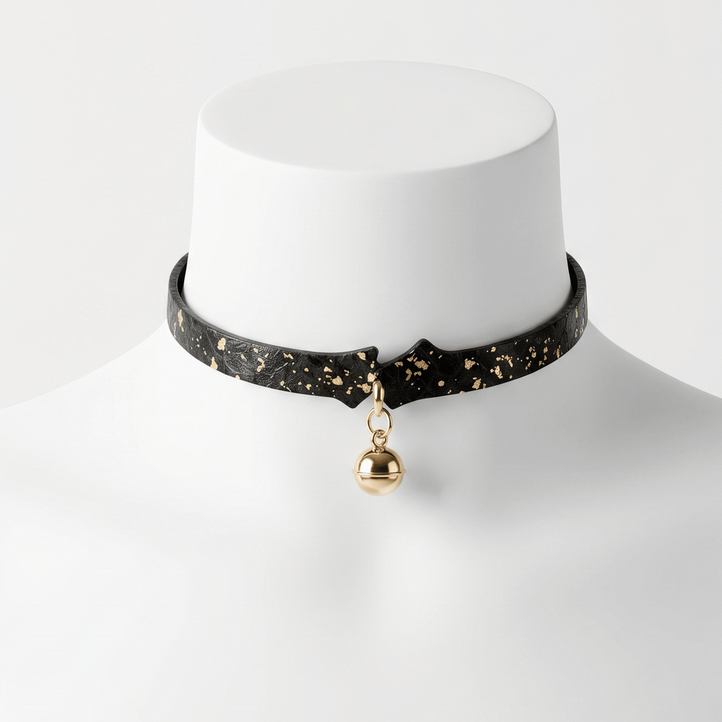 Bells of Dawn Collar – Cowhide Leather Choker with Gold Leaf Accents & Bell Charm | Hushcrafts® - Hushcrafts LLC
