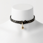 Bells of Dawn Collar – Cowhide Leather Choker with Gold Leaf Accents & Bell Charm | Hushcrafts® - Hushcrafts LLC