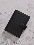 Black Crocodile Leather Planner with Clasp - hushcrafts