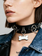 Bone & Key Charm Leather Choker - hushcrafts