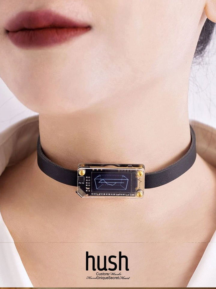 "Bravvo" Custom Size Women Handcrafted Choker&bracelet With Circuit board and Cowhide Leather - Hush