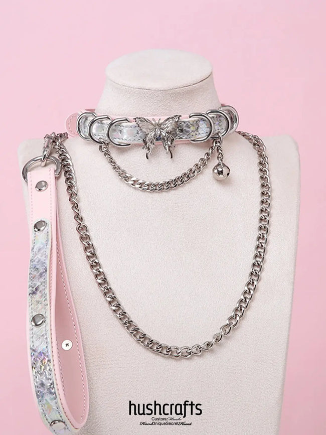 "Butterfly Duo" Leather Choker - hushcrafts Hover Image