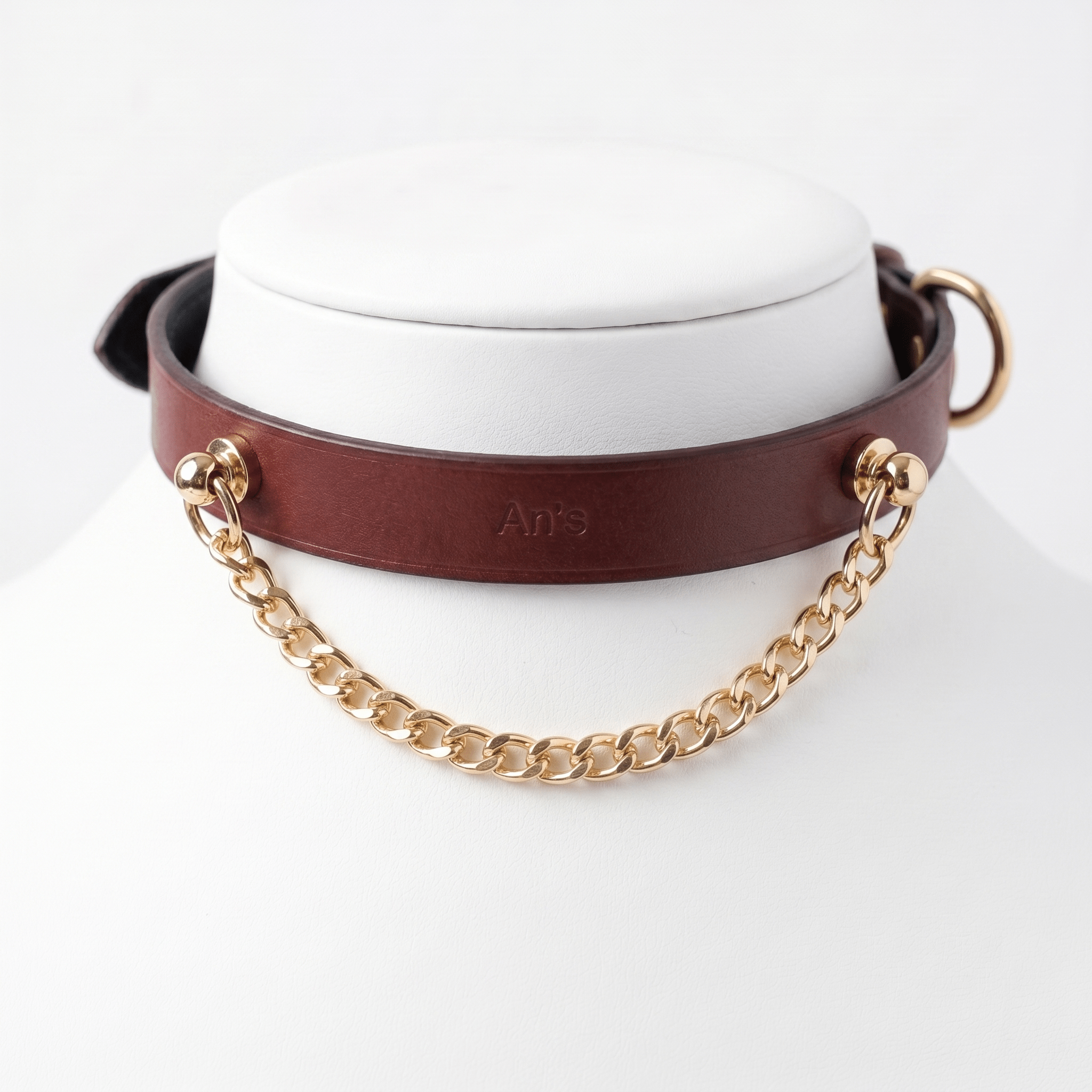 Chain Reaction Collar – Cowhide Leather Choker with Owner's Ring & Brass Hardware | Hushcrafts® - Hushcrafts LLC