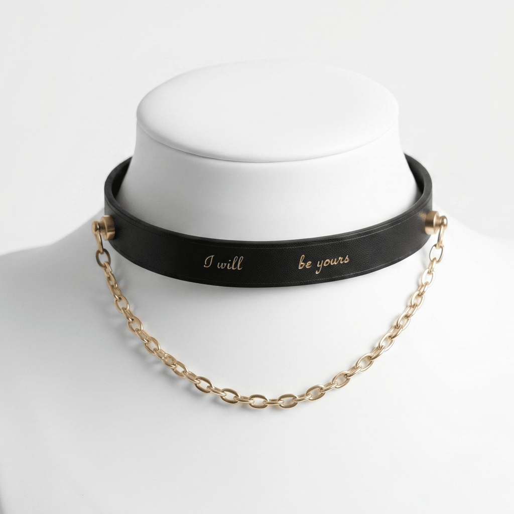 Chain Reaction Collar – Cowhide Leather Choker with Owner's Ring & Brass Hardware | Hushcrafts® - Hushcrafts LLC