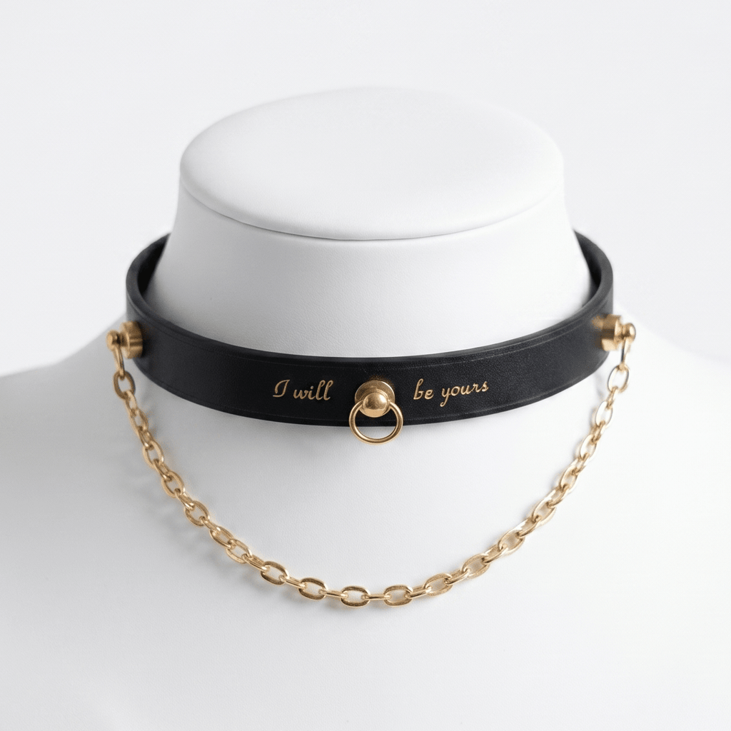 Chain Reaction Collar – Cowhide Leather Choker with Owner's Ring & Brass Hardware | Hushcrafts® - Hushcrafts LLC