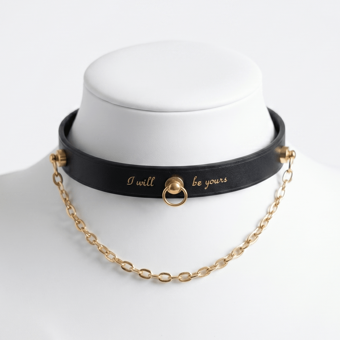 Chain Reaction Collar – Cowhide Leather Choker with Owner's Ring & Brass Hardware | Hushcrafts® - Hushcrafts LLC