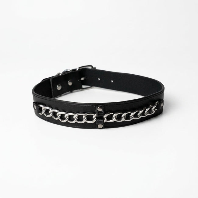 Chainline – Wide Leather Choker with Embedded Silver Chain | Hushcrafts® Main Image