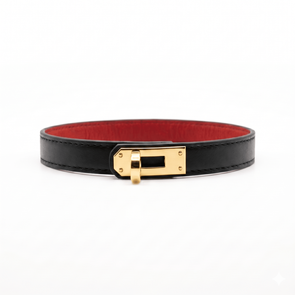 Classic Contrast Collar – Black & Red Cowhide Leather Choker with Stainless Steel Kelly Buckle | Hushcrafts® - Hushcrafts LLC