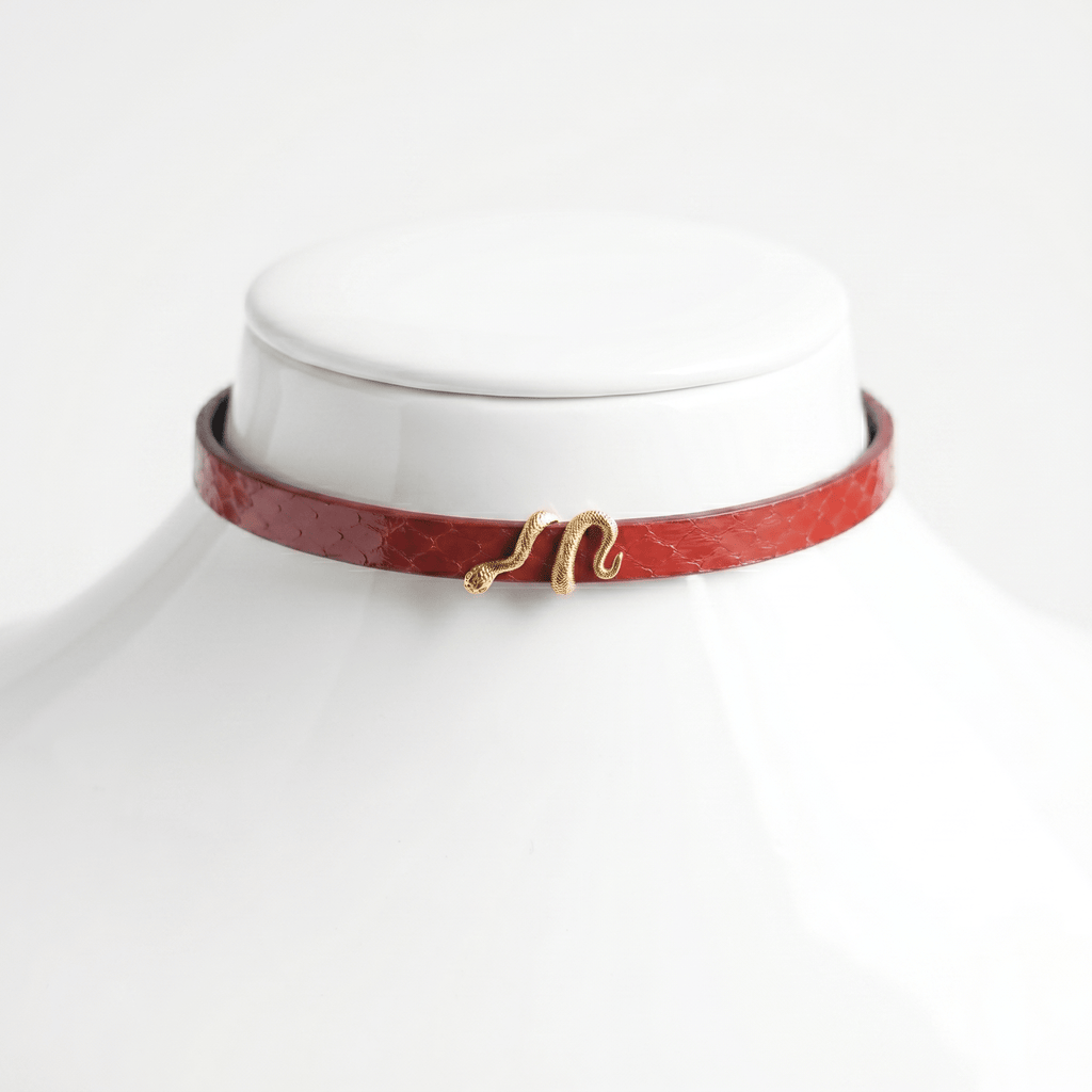 Coil Collar – Python Leather Choker with Serpent Hardware | Hushcrafts® - Hushcrafts LLC