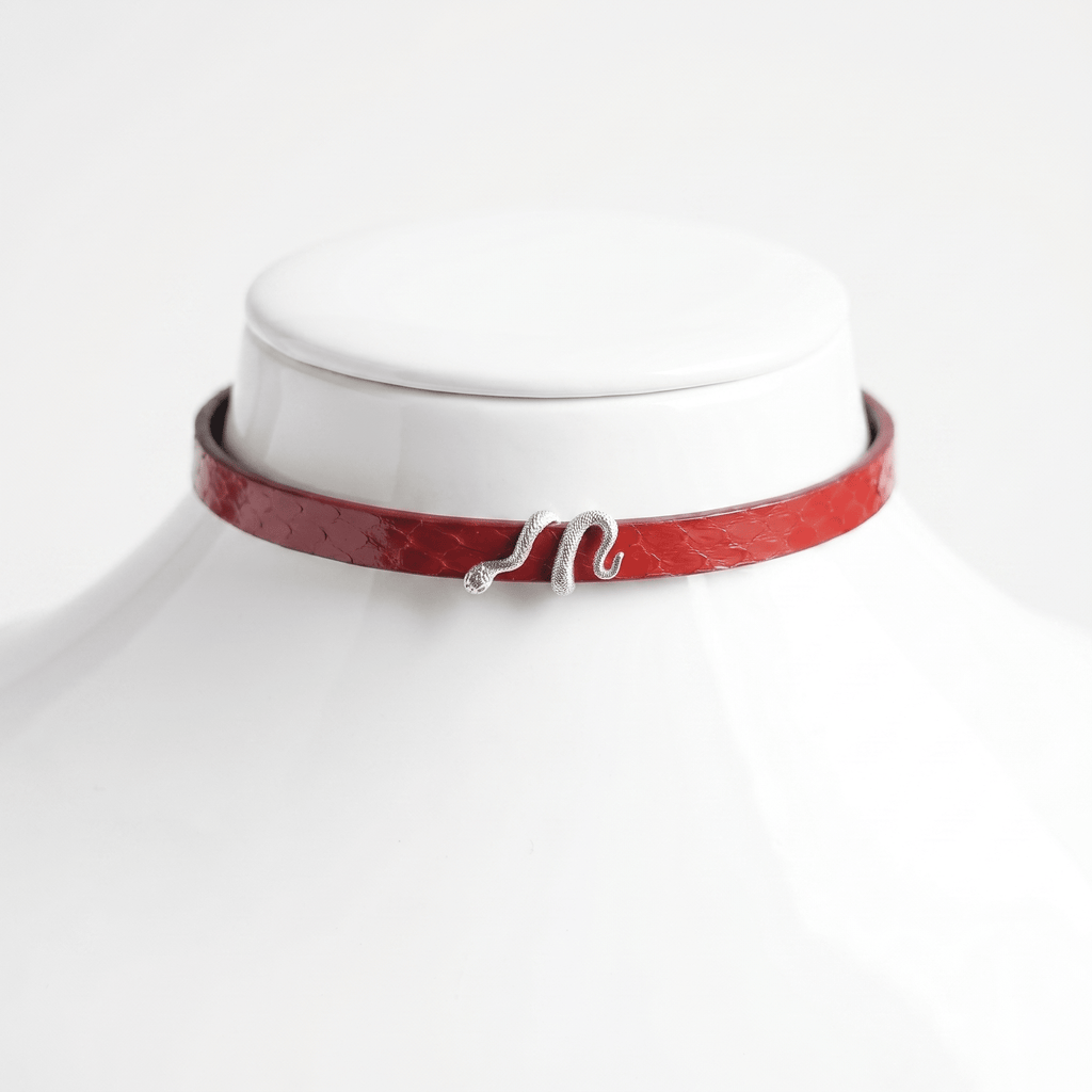 Coil Collar – Python Leather Choker with Serpent Hardware | Hushcrafts® - Hushcrafts LLC