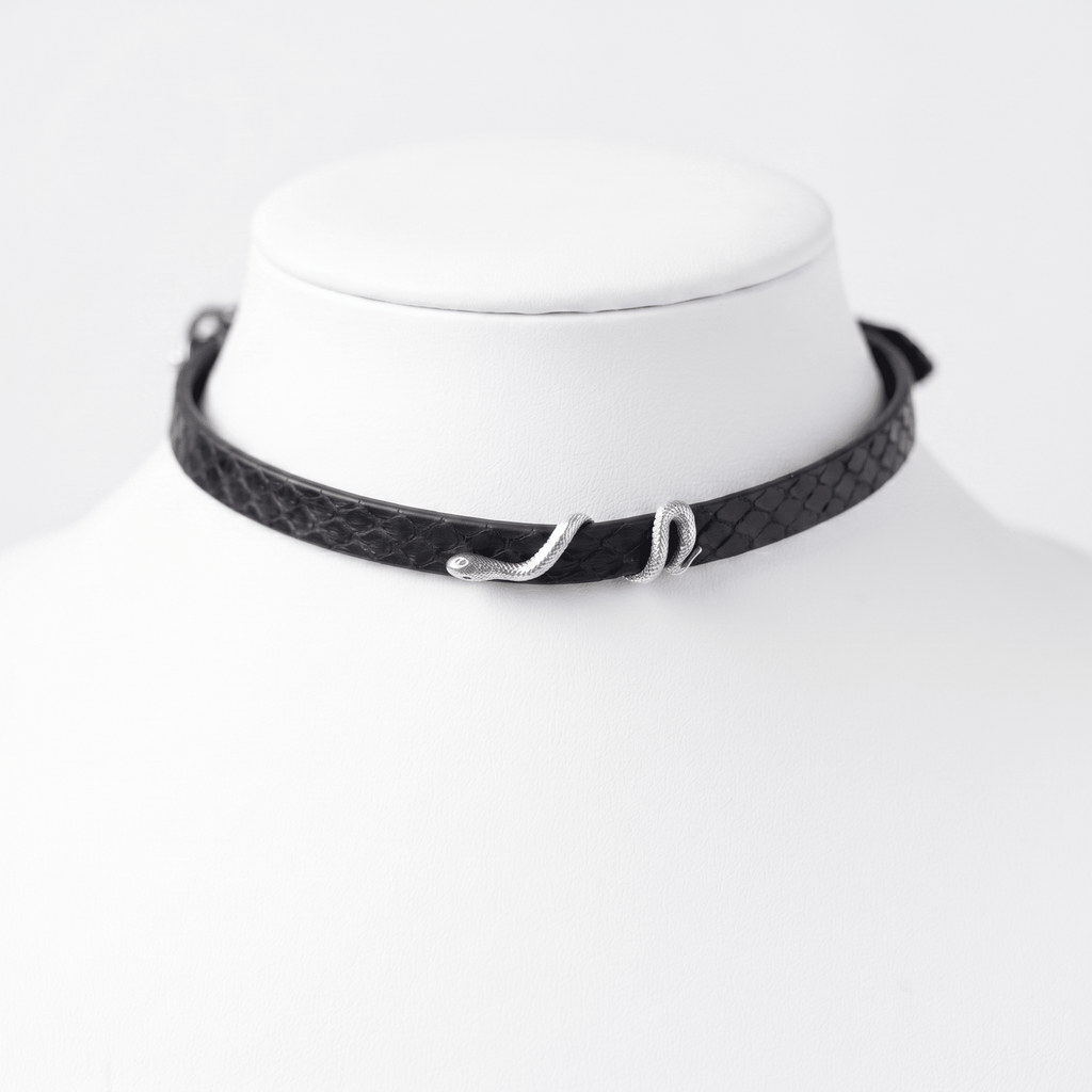 Coil Collar – Python Leather Choker with Serpent Hardware | Hushcrafts® - Hushcrafts LLC