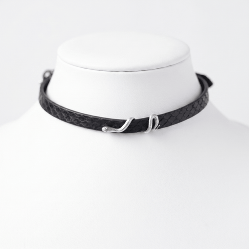 Coil Collar – Python Leather Choker with Serpent Hardware | Hushcrafts® - Hushcrafts LLC