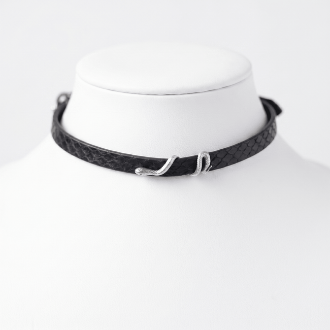 Coil Collar – Python Leather Choker with Serpent Hardware | Hushcrafts® - Hushcrafts LLC Hover Image