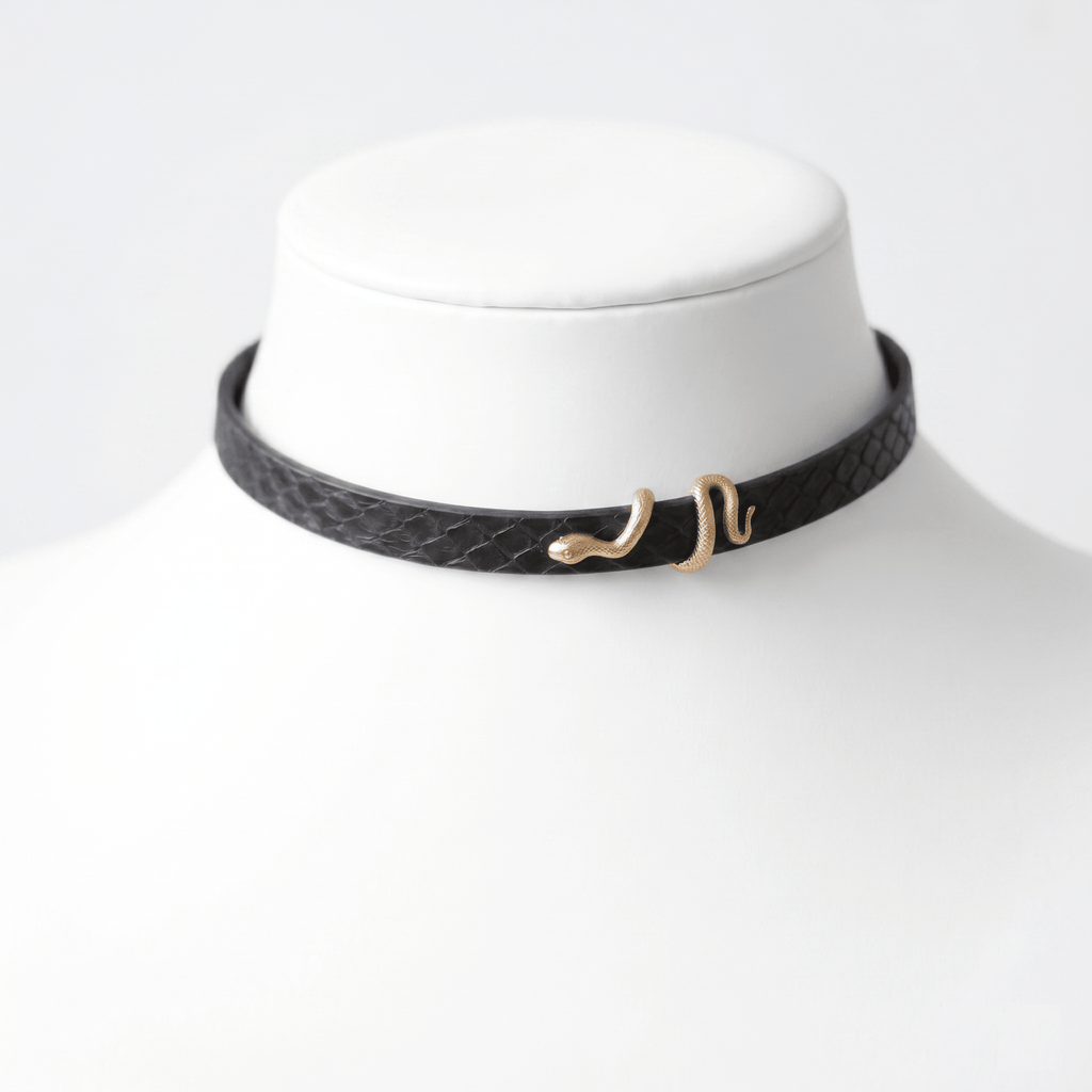Coil Collar – Python Leather Choker with Serpent Hardware | Hushcrafts® - Hushcrafts LLC