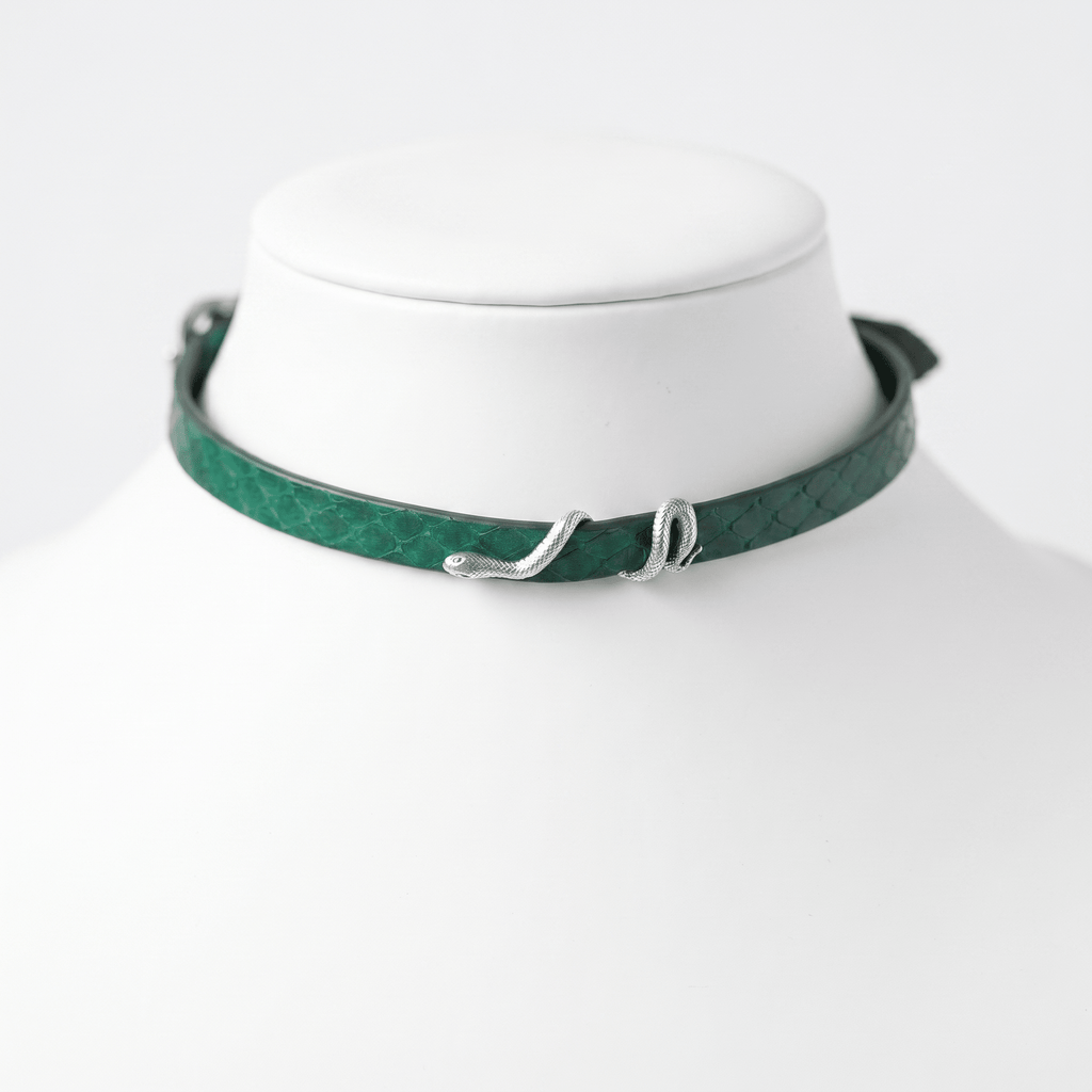 Coil Collar – Python Leather Choker with Serpent Hardware | Hushcrafts® - Hushcrafts LLC