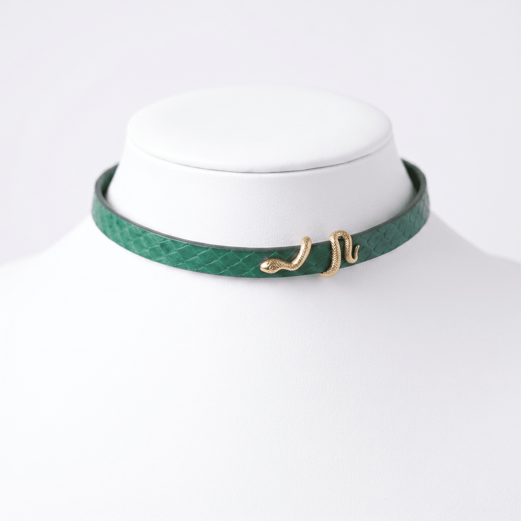 Coil Collar – Python Leather Choker with Serpent Hardware | Hushcrafts® - Hushcrafts LLC