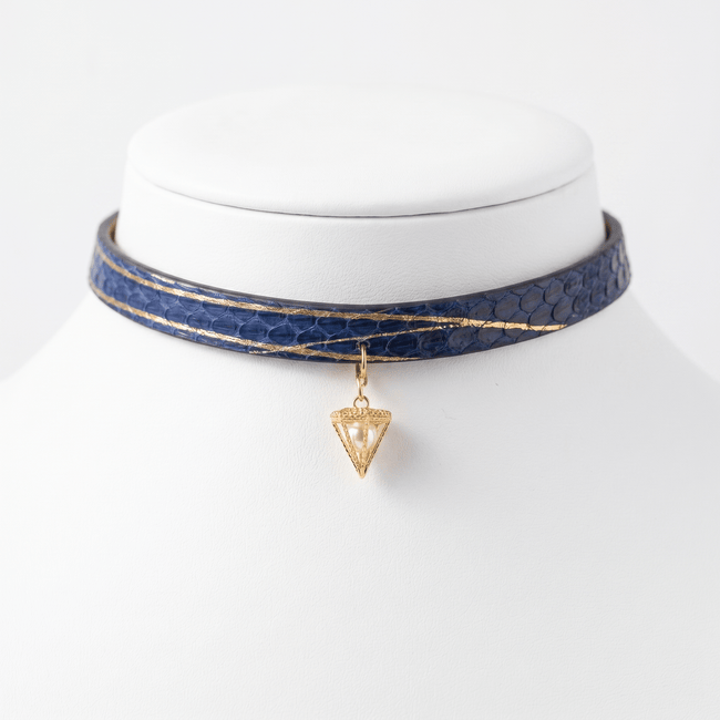 Cosmos Choker – Gold-Dusted Snakeskin Leather Choker with Ring & Chain Drop | Hushcrafts® - Hushcrafts LLC Hover Image