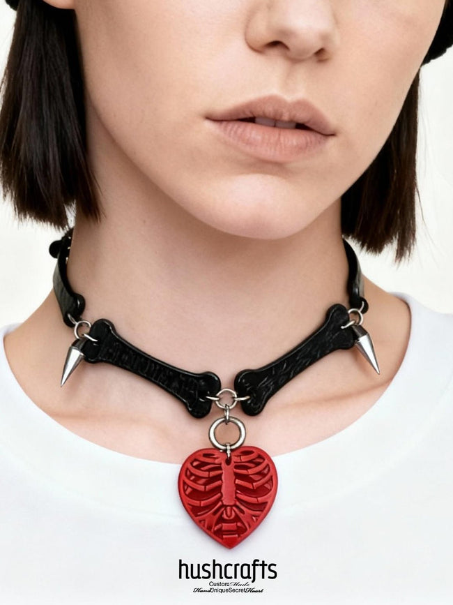 Crimson Ribcage Heart Choker - Hushcrafts LLC Hover Image