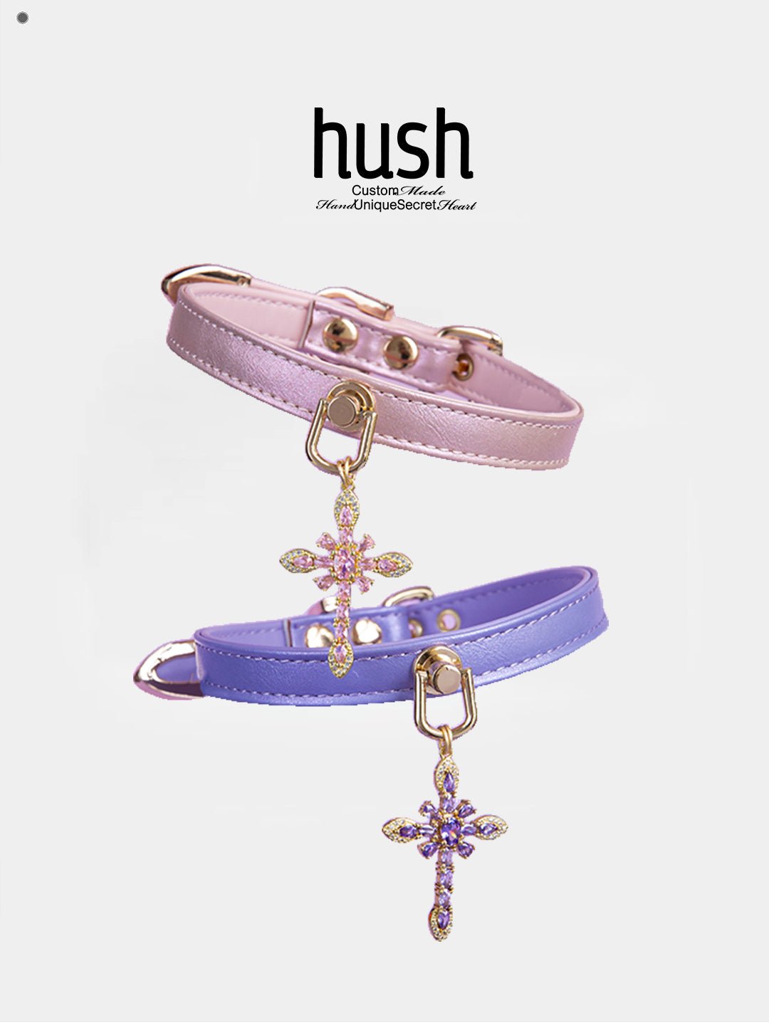 Cross choker collar for women with vegan leather and alloy buckle parts - Available with different types of charms and colors - Hush