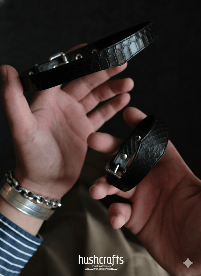 Crown Leather Choker with Spinal Design - Hushcrafts LLC Hover Image