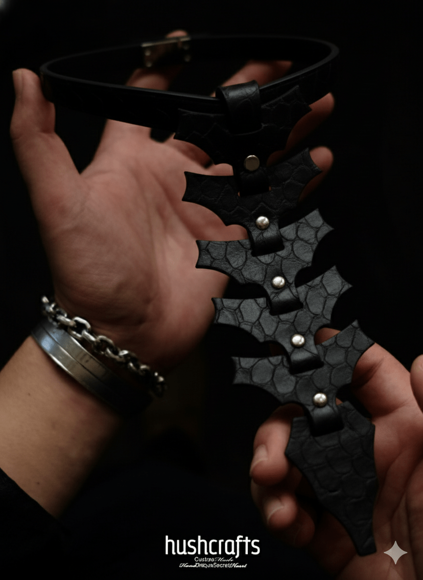 Crown Leather Choker with Spinal Design - Hushcrafts LLC