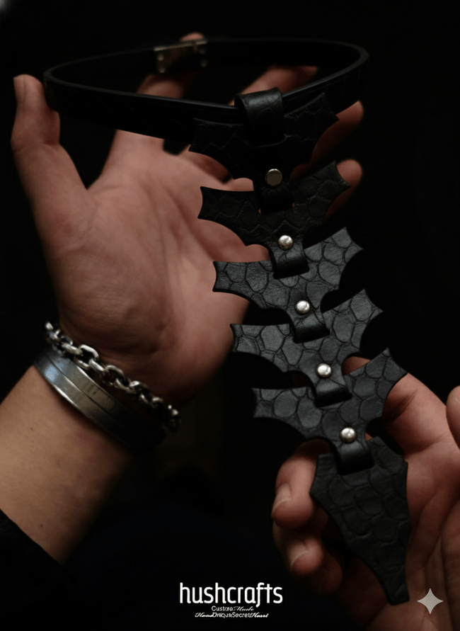 Crown Leather Choker with Spinal Design - Hushcrafts LLC Hover Image