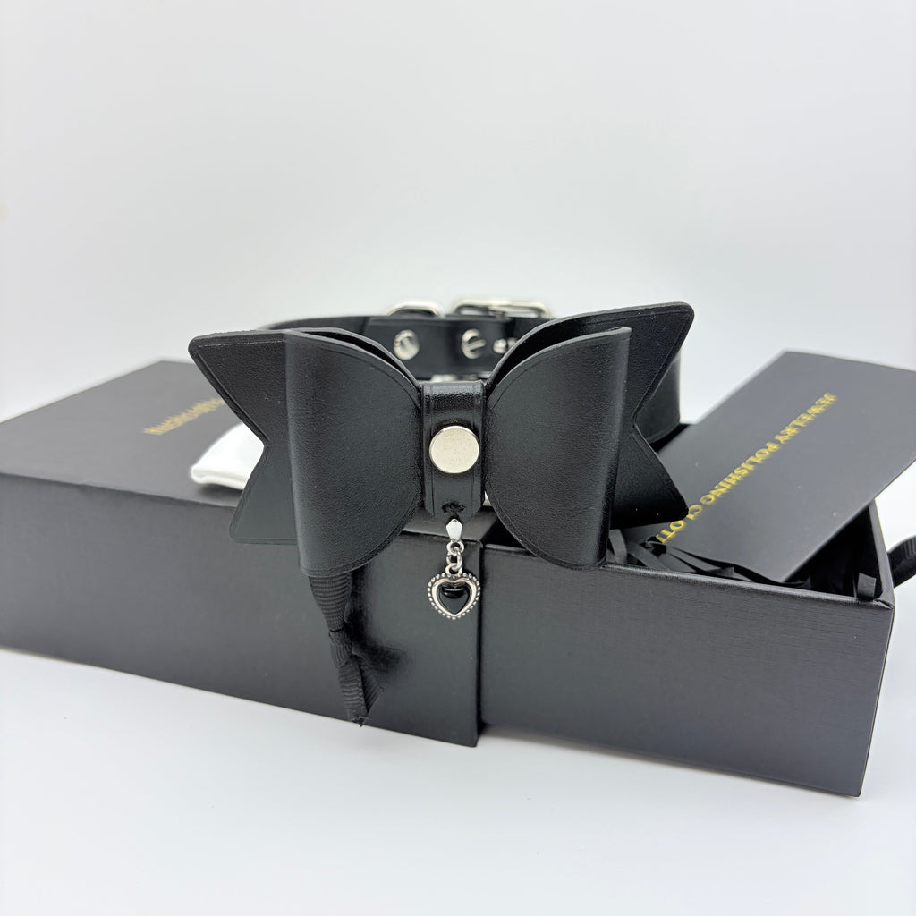 Dark Tender – Leather Bow Choker with Heart Charm | Hushcrafts® - Hushcrafts LLC