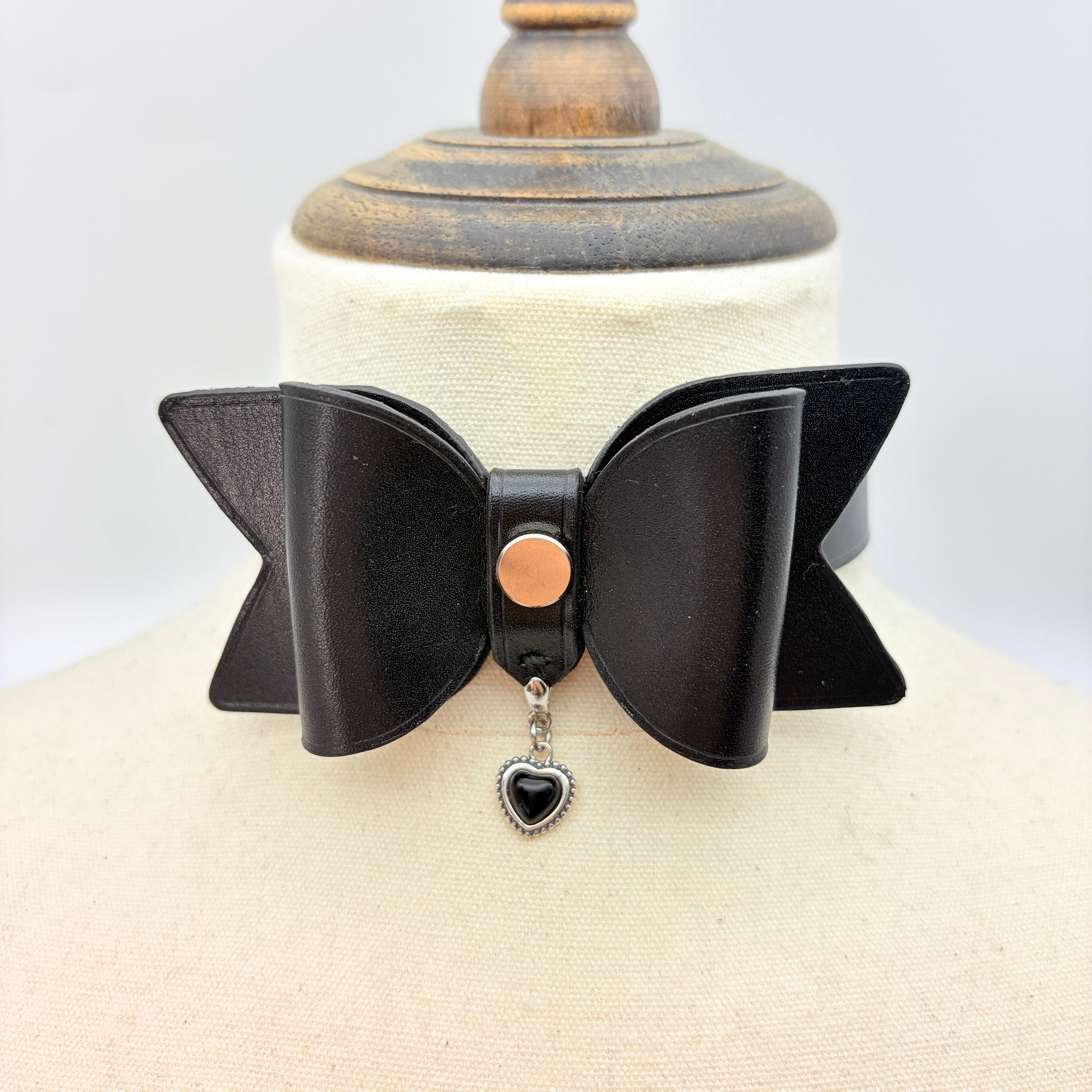 Dark Tender – Leather Bow Choker with Heart Charm | Hushcrafts® - Hushcrafts LLC