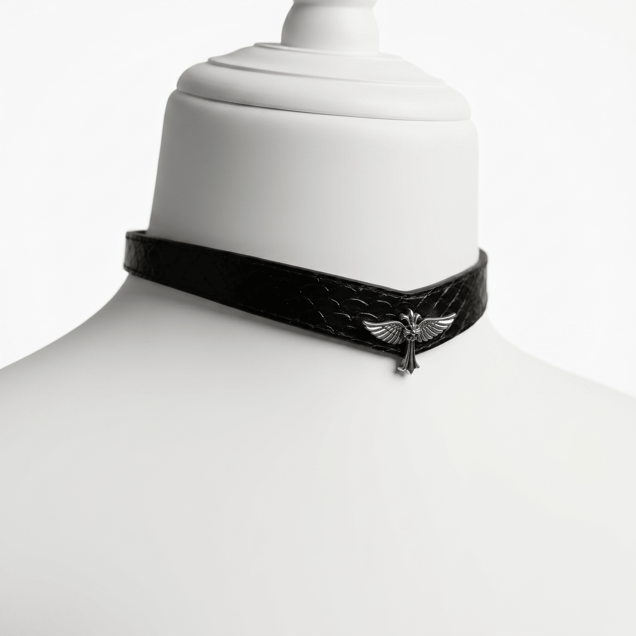 Descent Choker – Black Python Leather Choker with Winged Cross Pendant | Hushcrafts® - Hushcrafts LLC