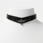 Descent Choker – Black Python Leather Choker with Winged Cross Pendant | Hushcrafts® - Hushcrafts LLC