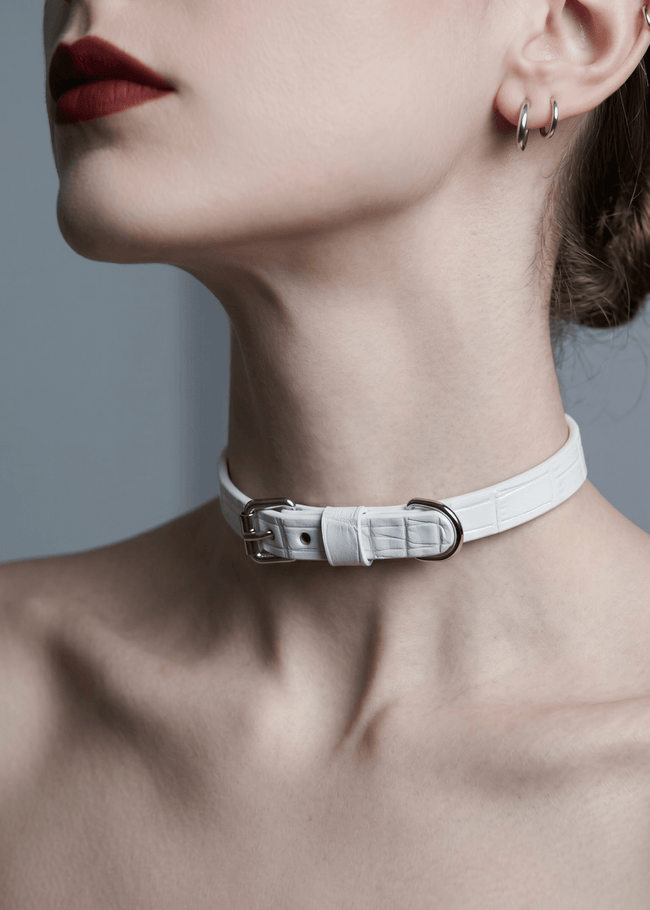 "Dual Essence" Crocodile Leather Choker & Bracelet - Hushcrafts LLC Hover Image