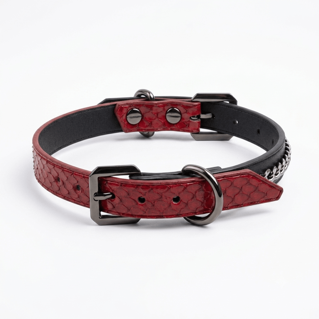 Dual Skin Collar & Cuff Set – Red Python × Black Leather | Hushcrafts® - Hushcrafts LLC