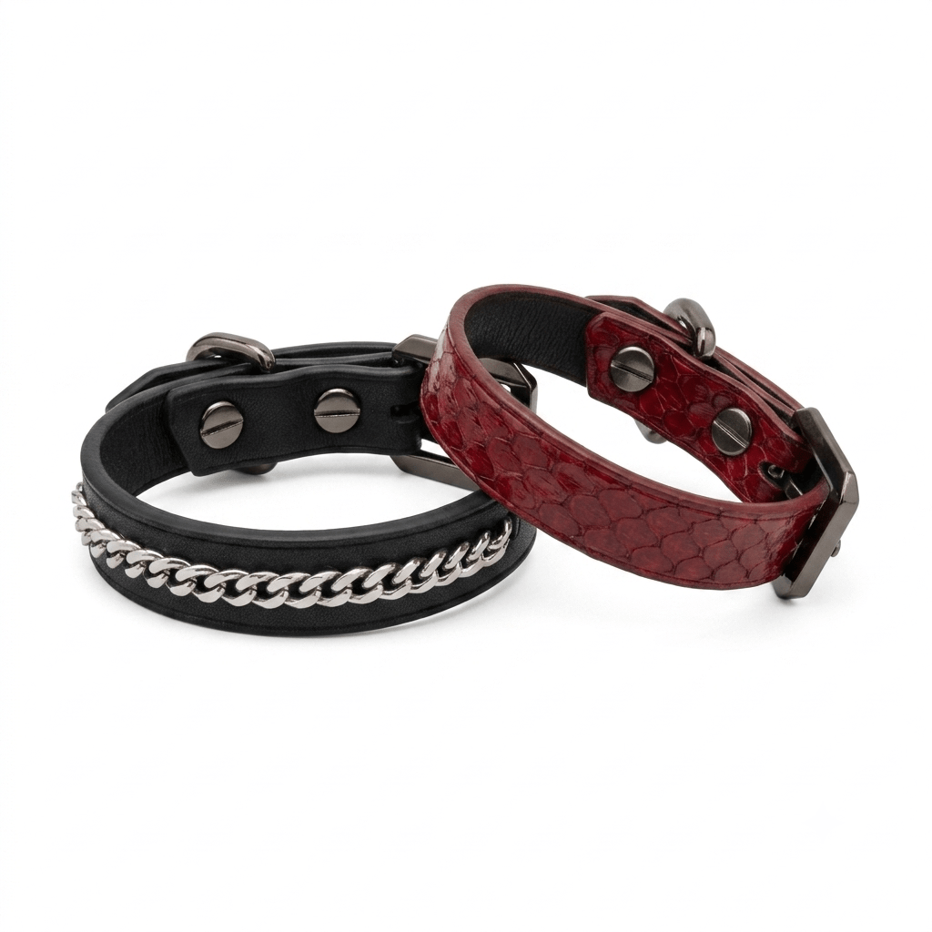 Dual Skin Collar & Cuff Set – Red Python × Black Leather | Hushcrafts® - Hushcrafts LLC