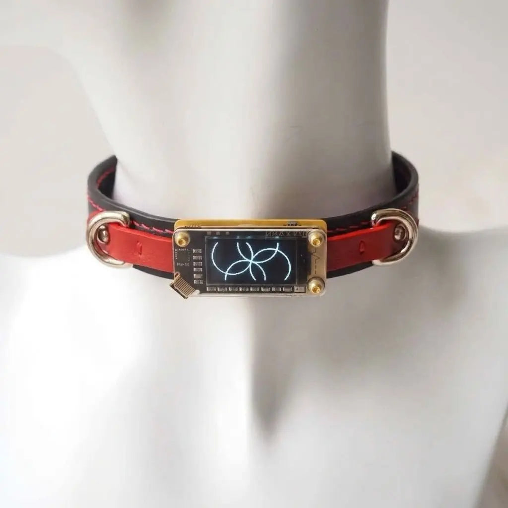 EchoWave Edge – Double-Layer Cowhide LED Choker with O-Rings | Hushcrafts® - Hushcrafts LLC