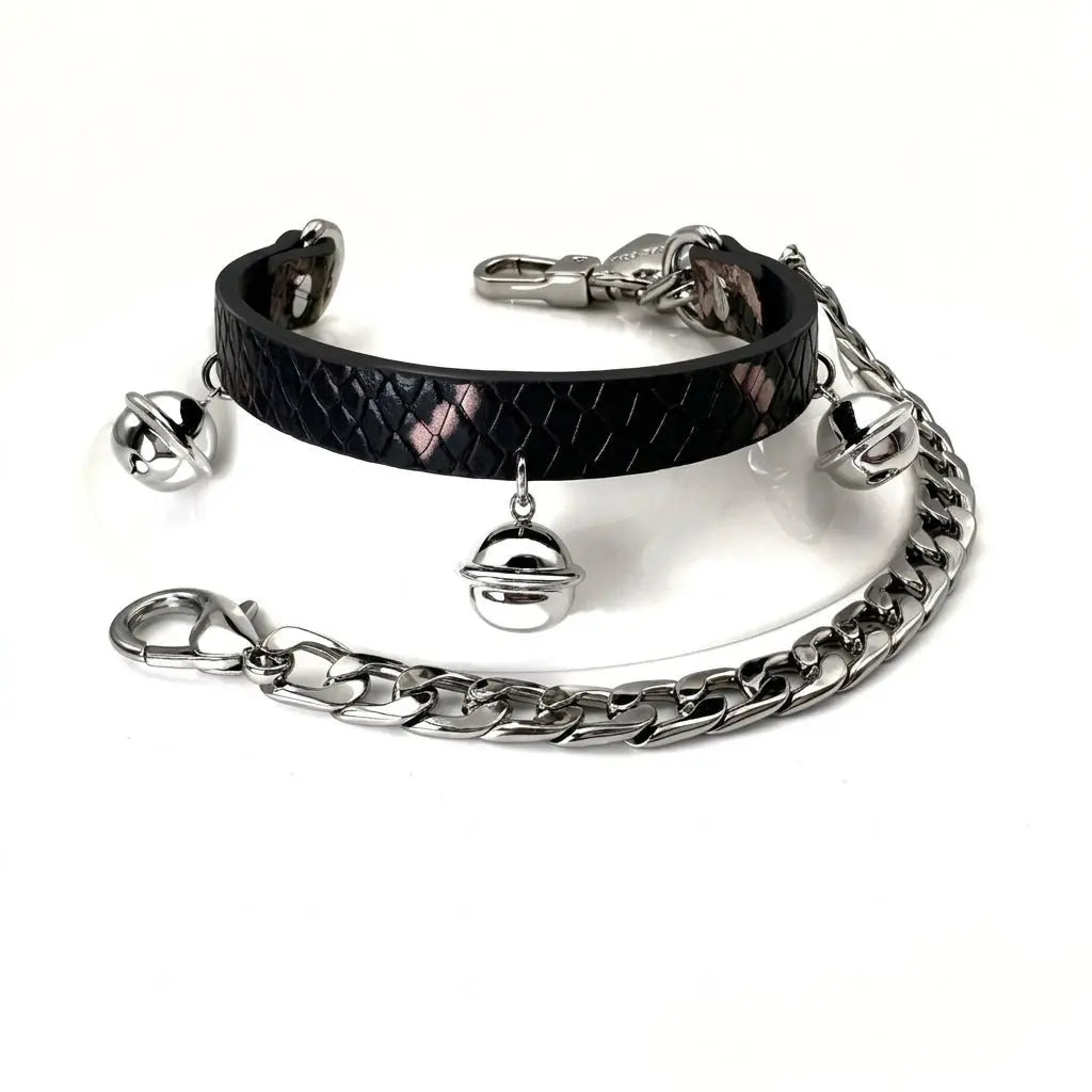 Every Step – Snakeskin Leather Anklet with Sterling Silver Bells | Hushcrafts® - Hushcrafts LLC
