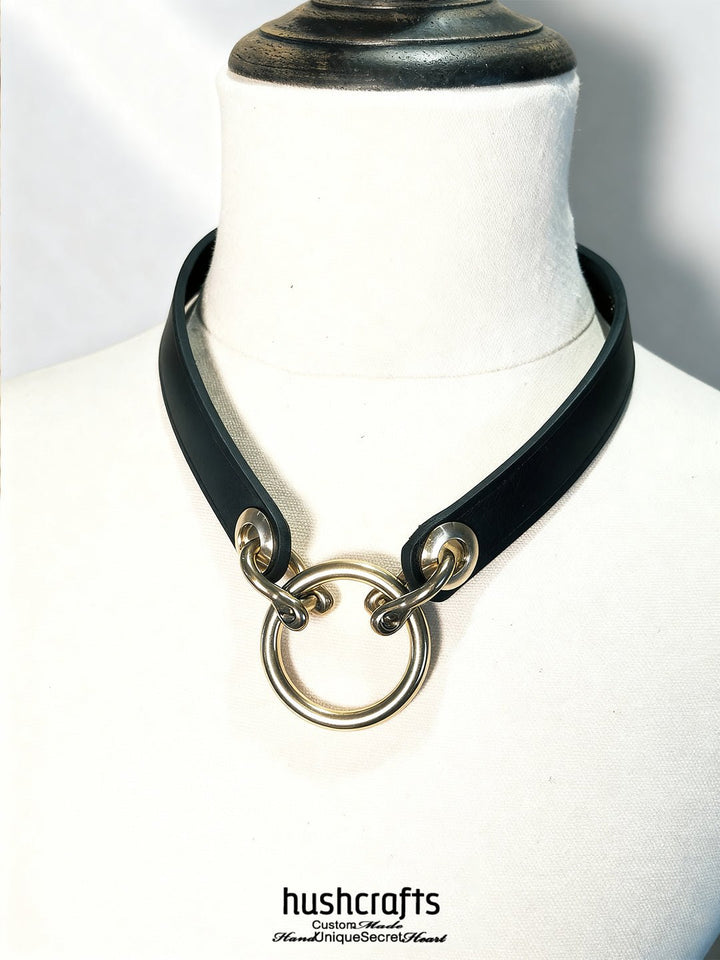 "Gilded Ring" Leather Choker Collar - hushcrafts