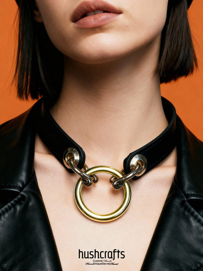 "Gilded Ring" Leather Choker Collar Main Image