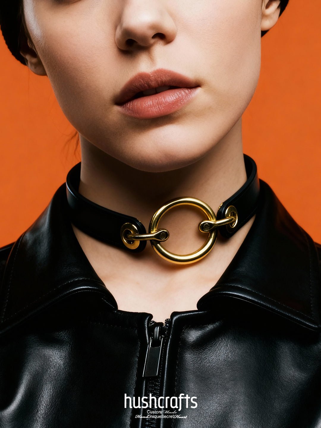 "Gilded Ring" Leather Choker Collar - hushcrafts