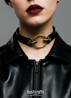"Gilded Ring" Leather Choker Collar - Hushcrafts LLC