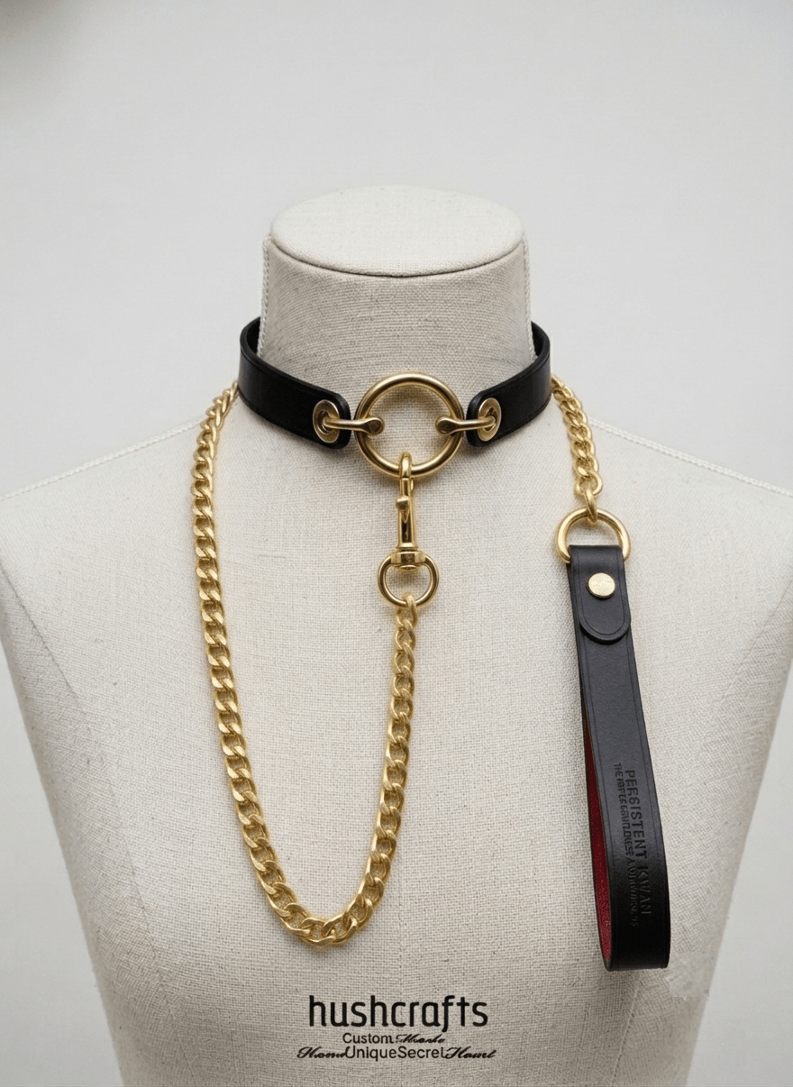 "Gilded Ring" Leather Choker Collar - Hushcrafts LLC