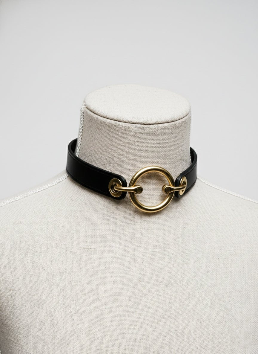 "Gilded Ring" Leather Choker Collar - Hushcrafts LLC