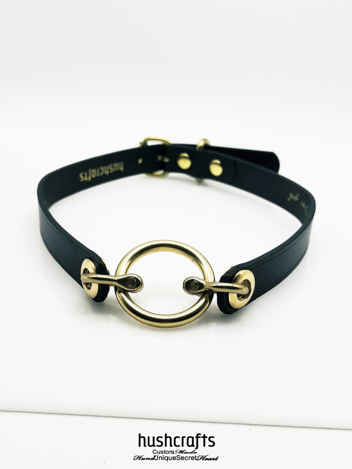 "Gilded Ring" Leather Choker Collar - hushcrafts