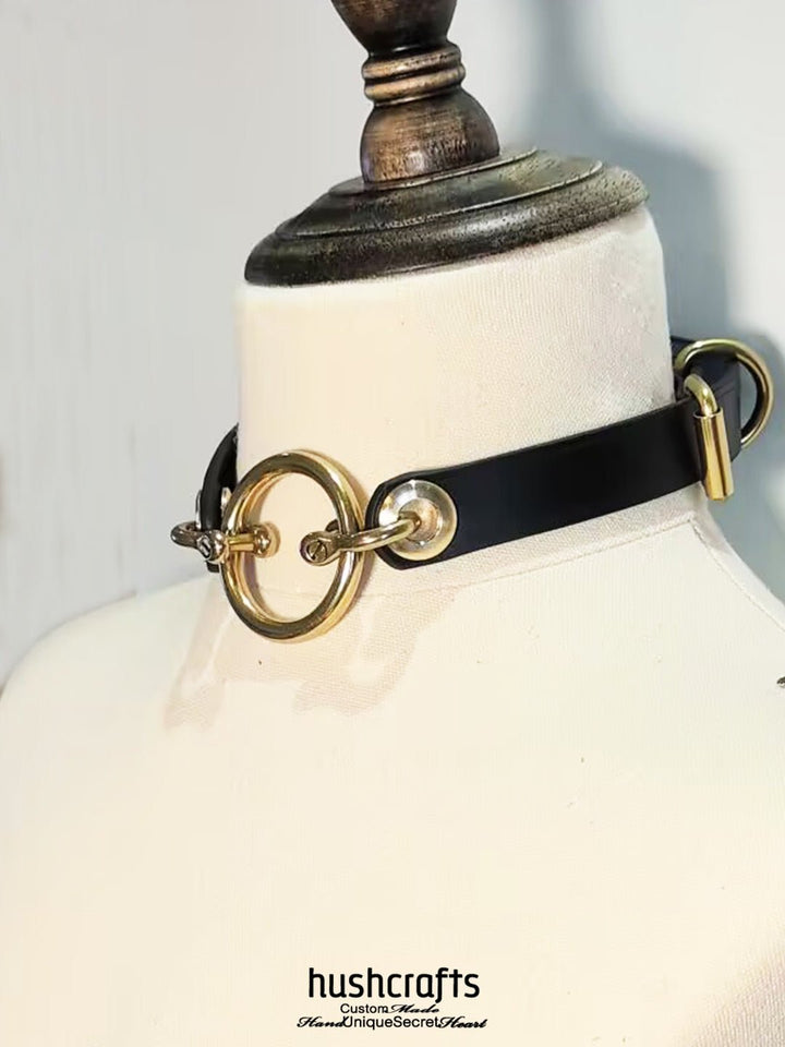 "Gilded Ring" Leather Choker Collar - hushcrafts