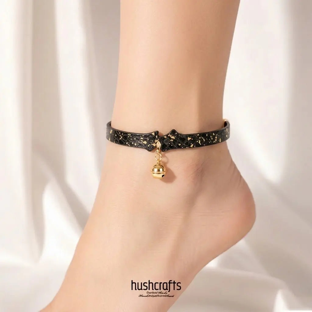 Gilded Whisper – Gold-Fleck Snakeskin Leather Anklet with Bell | Hushcrafts® - Hushcrafts LLC