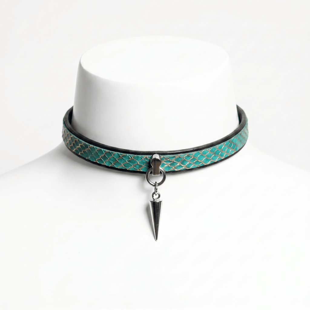 Glacial Choker – Sustainable Salmon Leather Choker with Spike Pendant | Hushcrafts® - Hushcrafts LLC